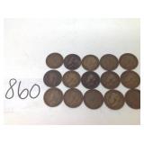 15 PC GREAT BRITAIN LARGE PENNIES 1913-1946