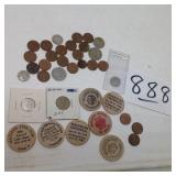 FOREIGN COINS & WOOD TOKENS