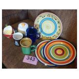 LOT OF DISHES, STONEWARE PLATES, ONE HAS CHIP