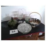 LIDED CANDY DISH,CANDLE,GLASSWARE, SILVERPLATED