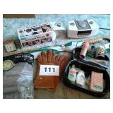 MISC LOT - ALARM CLOCK/RADIO, GLOVES, UMBERELLA,