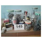 LOT OF MISC NAILS, BOLTS, BATTERIES, ETC
