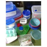 LOT OF PLASTIC CONTAINERS AND TRASH CAN