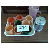 LUSTROWARE CUPS, COFFEE PITCHER