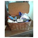 PICNIC BASKET FULL OF MISC MATERIAL, KNITTING