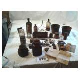 old bottles,  hatchery thermometer old, old faucet