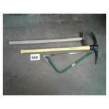 PICK AXE, SAW, SLEDGE HAMMER