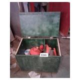 CRATE WITH SAFETY ORANGE HUNTING GEAR