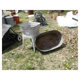 GALVANIZED WASH TUB ON STAND, OVAL TUB