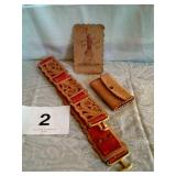 LADIES LEATHER TOOLED BELT, CHANGE HOLDER,