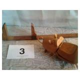 VTG. WOODEN SKIRT RULER, HANDMADE HIPPO ZOO LINE