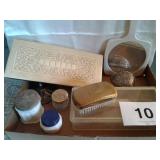 VINTAGE CONTAINERS, BRUSH, MIRROR, POND