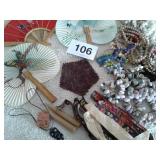 VINTGE FANS, SHELL NECKLACES,  & MORE