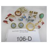 VINTAGE JEWELRY, BROOCHES, EARRINGS, RING