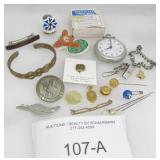 MISC. JEWELRY, POCKET WATCH, 4-H PINS, HAT PINS