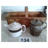 STONE JAR/LID, WHITE TEA PITCHER, BASKET
