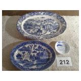 2 LARGE BLUE / WHITE PLATTERS