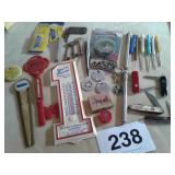 ADVERTISING ITEMS, THERMOMETERS, KNIVES, SCREW