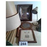 VINTAGE CHALK MIRROR, PICTURE FRAMES, MAT, LAMP