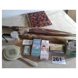 VINTAGGE UMBRELLAS, VANITY MIRROR, CLOCK, ETC