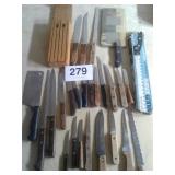 FLAT OF OLD KITCHEN KNIVES