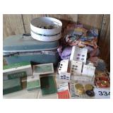 QUILT BLOCKS, BUTTONS, SINGER SEWING MACHINE