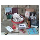 OLD BIBLE, BUTTONS, BOOKS, MOUNTING PEN