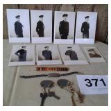 VINTAGE MILITARY POST CARDS, STERLING BRACELET,