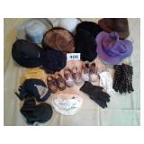 COLLECTION OF WOMENS HATS, GLOVES, MISC BABY