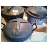 3 TRASH CANS WITH LIDS AND 1 KITCHEN TRASH CAN