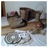 COLLECTION OF YARD STICKS, VINTAGE KETTLE, LARGE