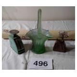 VINTAGE METAL SCALE, GREEN BASKET, BELL,