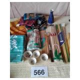ORIENTAL SCARVES, CHOP STICKS ETC.