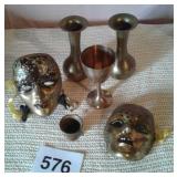BRASS VASES, GOBLET, MASKS