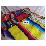 2 AZTEC STYLE THROWS, PONCHO, AND RUG