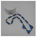 ANTIQUE BLUE GLASS & BRASS CHOKER NECKLACE