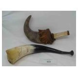 OLD HORN WITH KNIFE ..BONE???, COW BLOWING