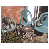 3 OUTDOOR CHAIRS, TABLE