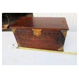 JAPANESE ORNATE WOOD BOX W/HINGED LID