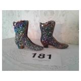 4" FENTON CARNIVAL GLASS BOOTS X2