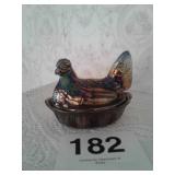 FENTON CARNIVAL GLASS HEN ON NEST
