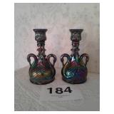 FENTON CARNIVAL GLASS CANDLE HOLDERS X2