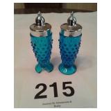 BLUE SALT& PEPLER SHAKERS (ONE DAMAGED)