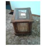 OAK END TABLE WITH GLASS INSERT
