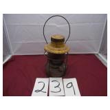 EARLY HANDLAN RAILROAD LANTERN, RED GLOBE