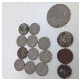 IKE DOLLAR, 11 SILVER NICKELS, BUFFALO NICKEL