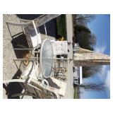 PATIO TABLE W/UMBRELLA & 4 CHAIRS W/CUSHIONS