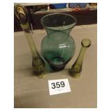 3 GREEN VASES