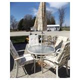 PATIO TABLE W/UMBRELLA & 4 CHAIRS W/CUSHIONS