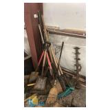 Lot of Hand Tools - Shovels, Manual Earth Auger, Broom, Mixed Handles, Approx. 10 Pieces Lot 78